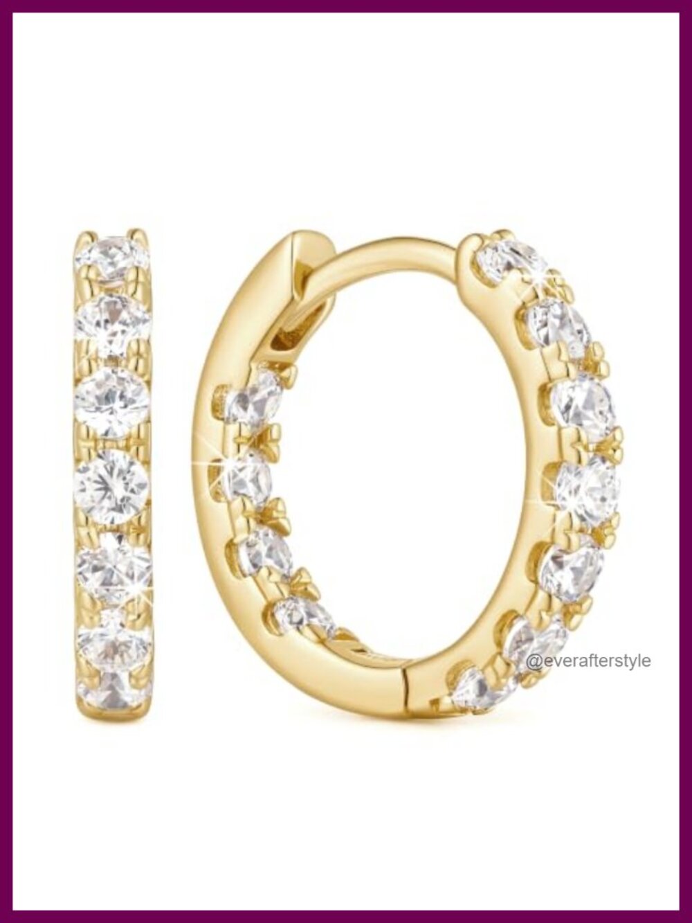 Gold Plated Hoop Earrings for Women Cubic Zirconia Snap Back